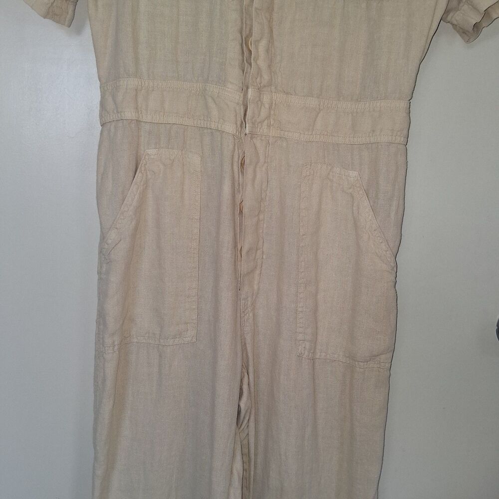 MATE the Label Organic Linen Short Sleeve Utility Jumpsuit S Beige Minimalist - Picture 4 of 12